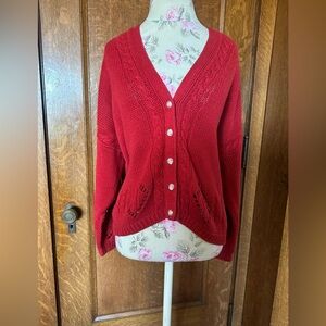 Vtg Outback Red Ramie/Cotton V-Neck Diamond Cardigan, Size L